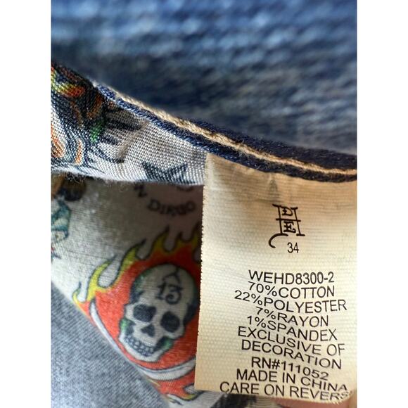Ed Hardy Brave Hearts Eagle Wide Leg Denim Jeans W34 Y2K VTG Embroidered Graphic - Picture 10 of 15
